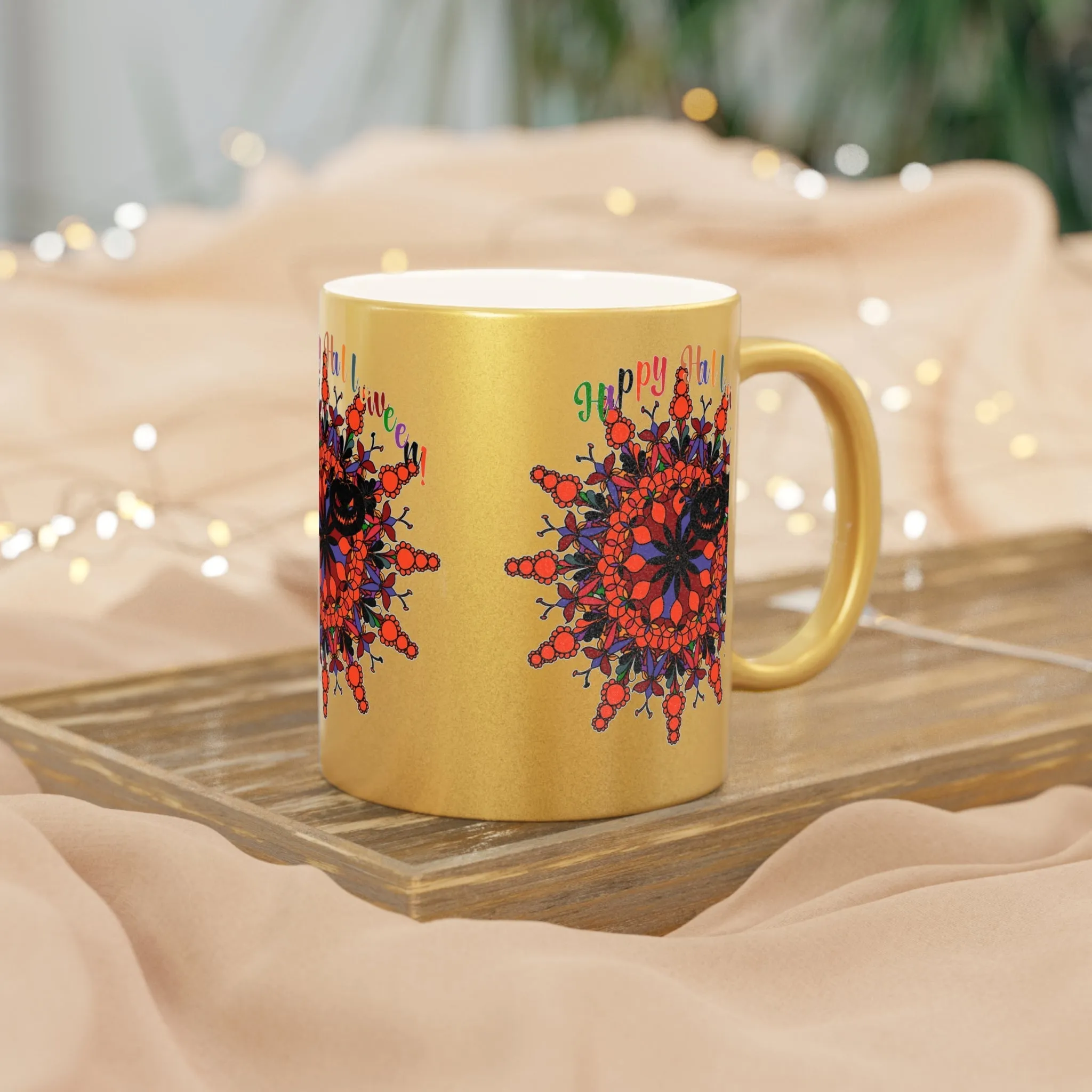 Handmade Pumpkin Mandala Metallic Mug - Mandala Design Art