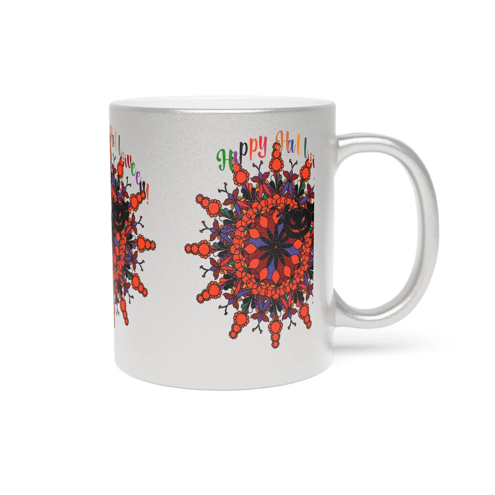 Handmade Pumpkin Mandala Metallic Mug - Mandala Design Art