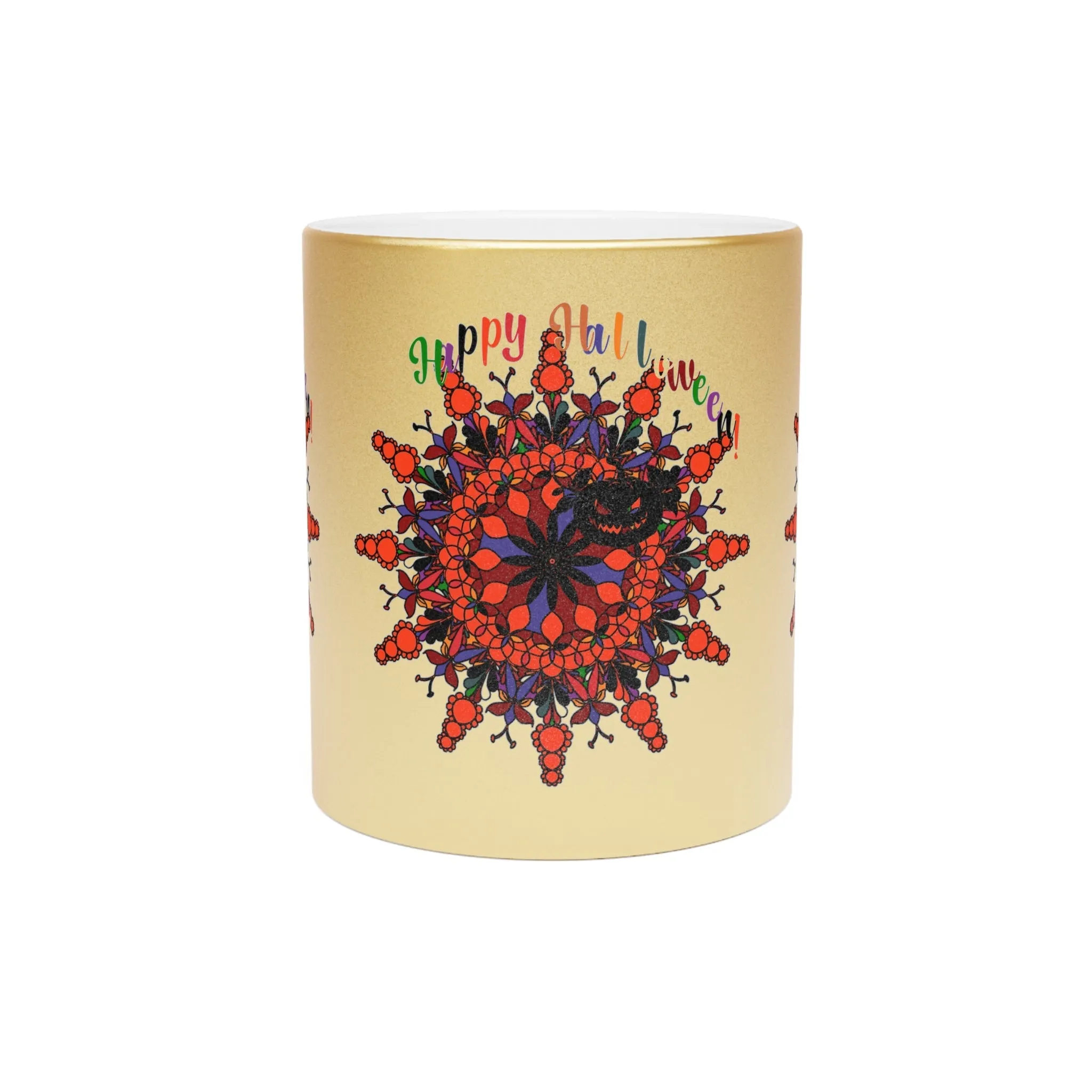 Handmade Pumpkin Mandala Metallic Mug - Mandala Design Art