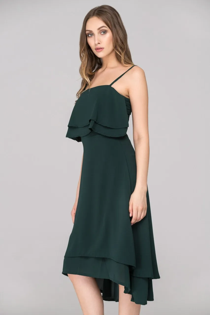 Hunter Green Layered Chiffon Midi Dress