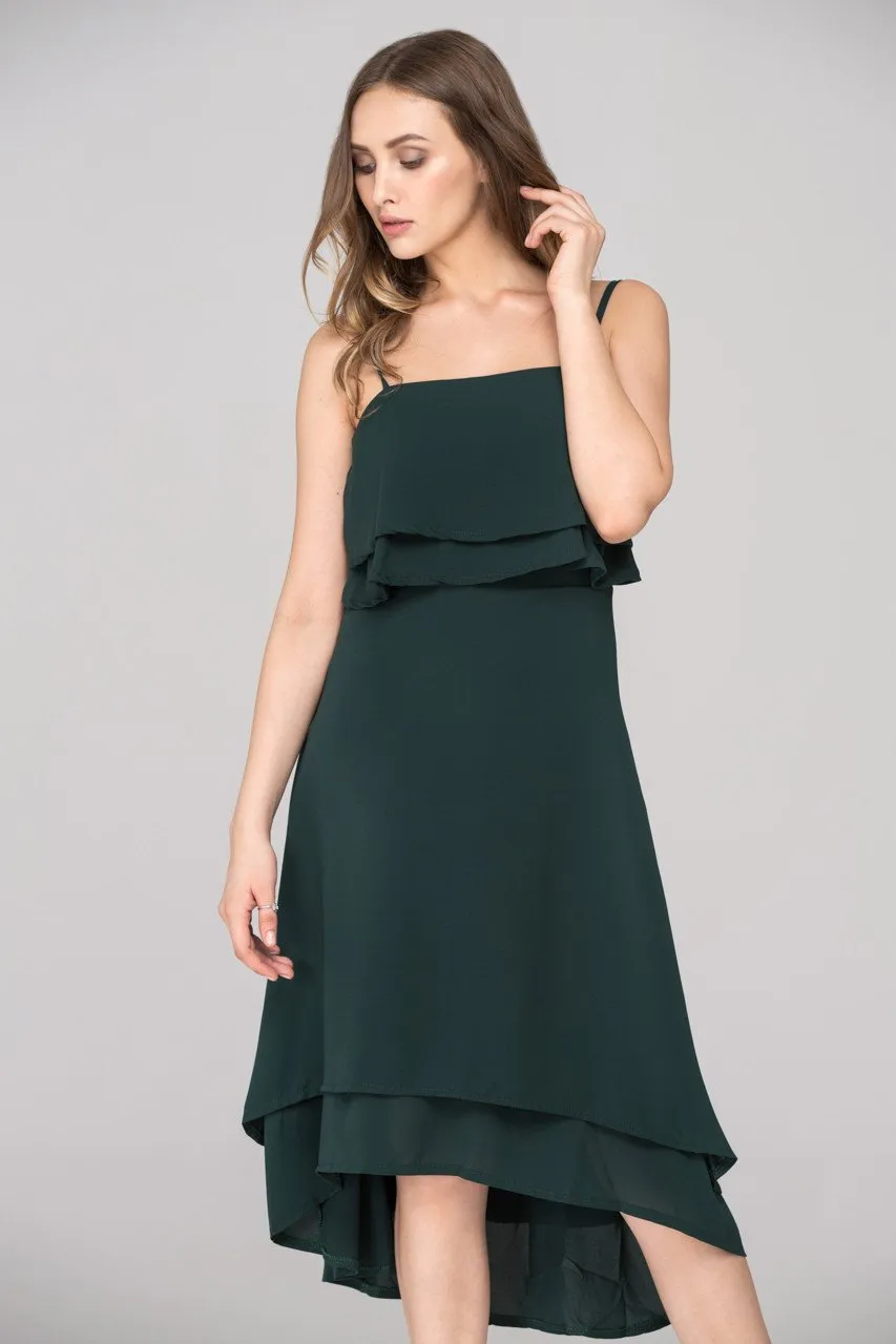 Hunter Green Layered Chiffon Midi Dress