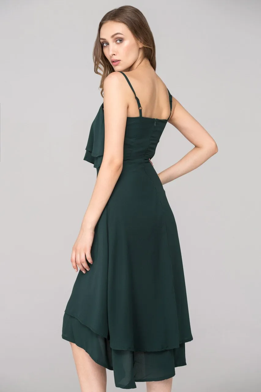 Hunter Green Layered Chiffon Midi Dress