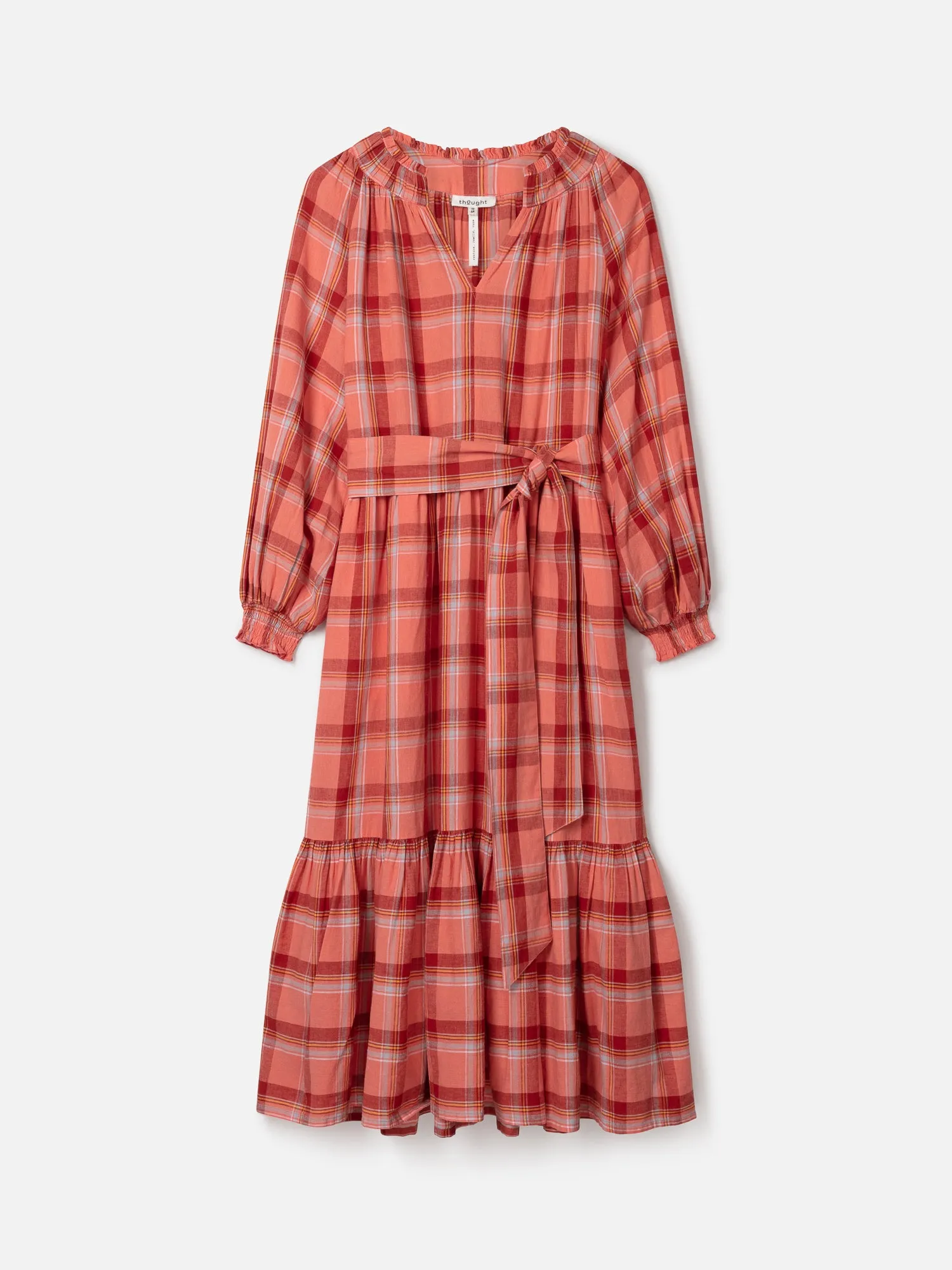 Iman Hemp Check Midi Dress - Light Coral