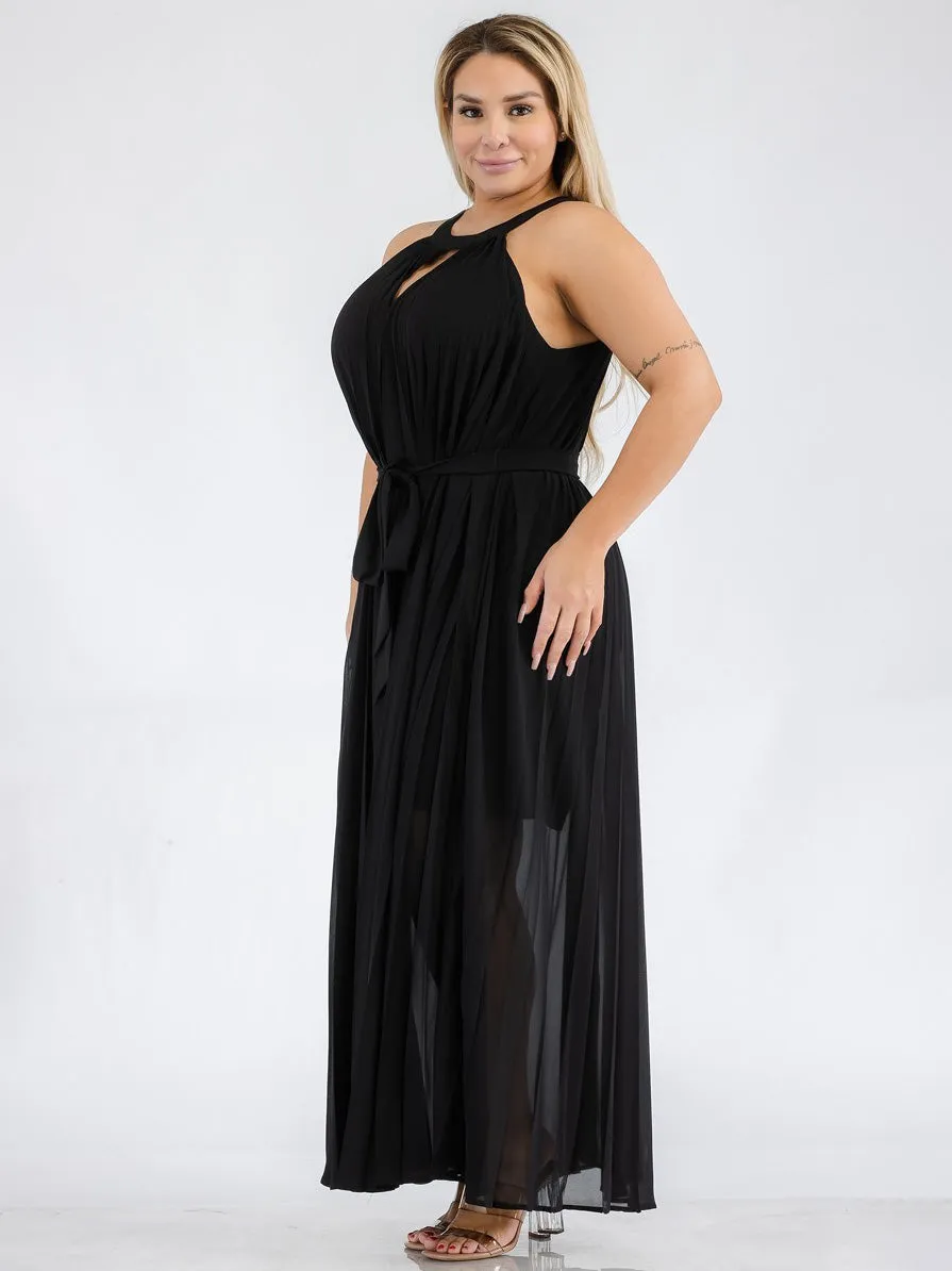 Jasmine Plus Size Pleated Maxi Dress