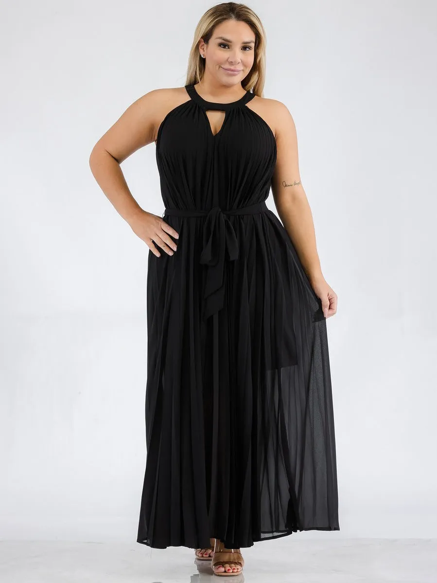 Jasmine Plus Size Pleated Maxi Dress