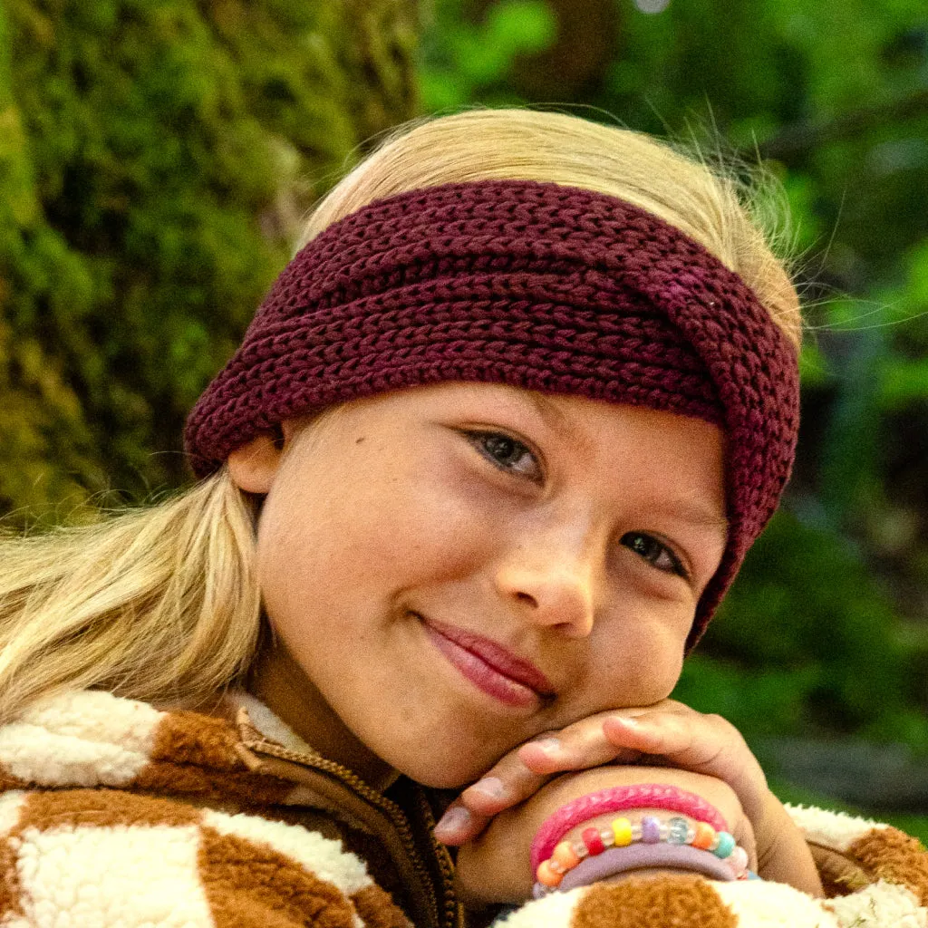 Kids Burgundy Criss-Cross Knit Headband