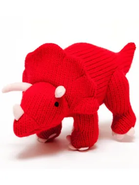 Knitted Triceratops Rattle, Red