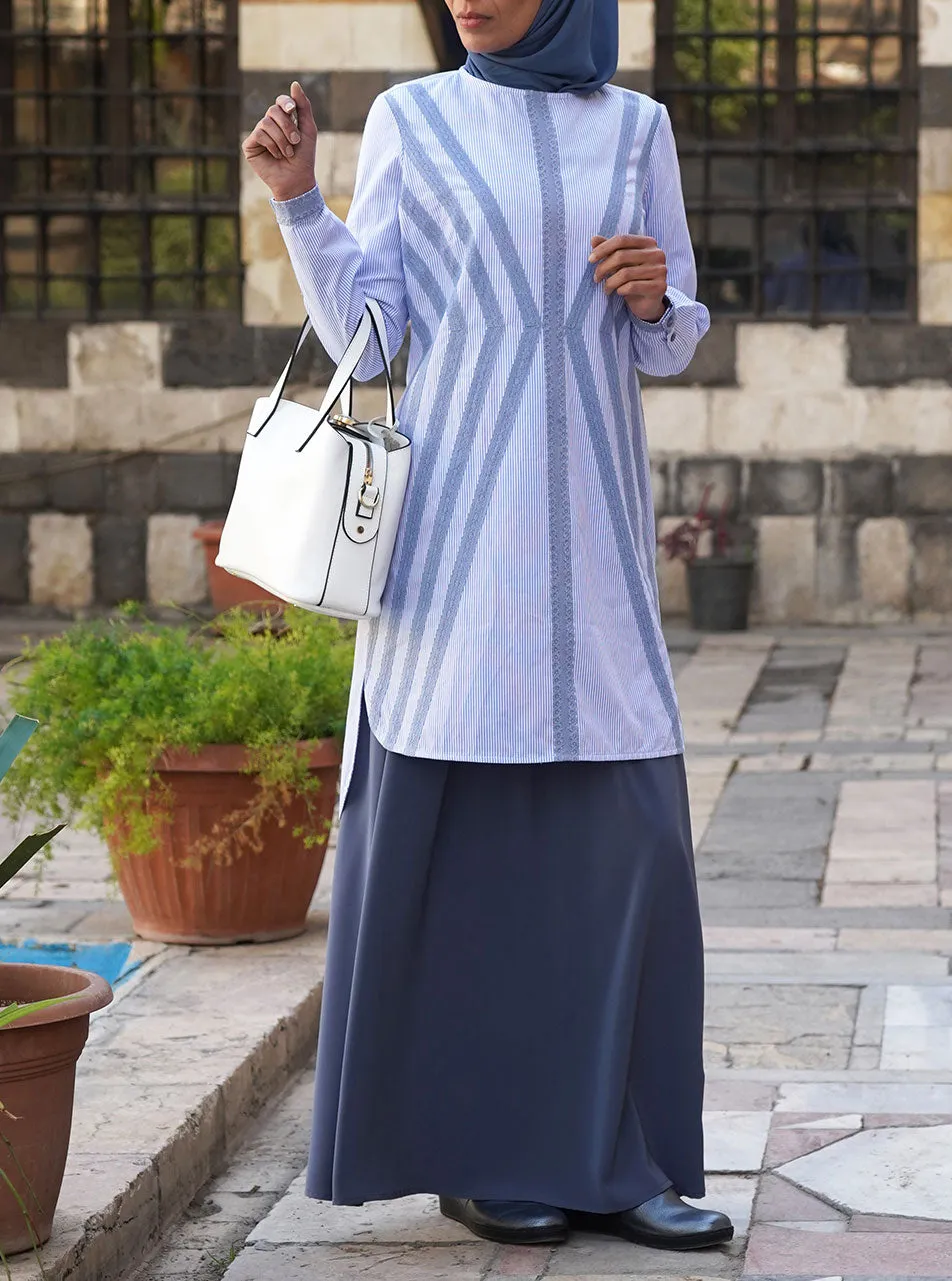 Lace Pinstriped Cotton Tunic