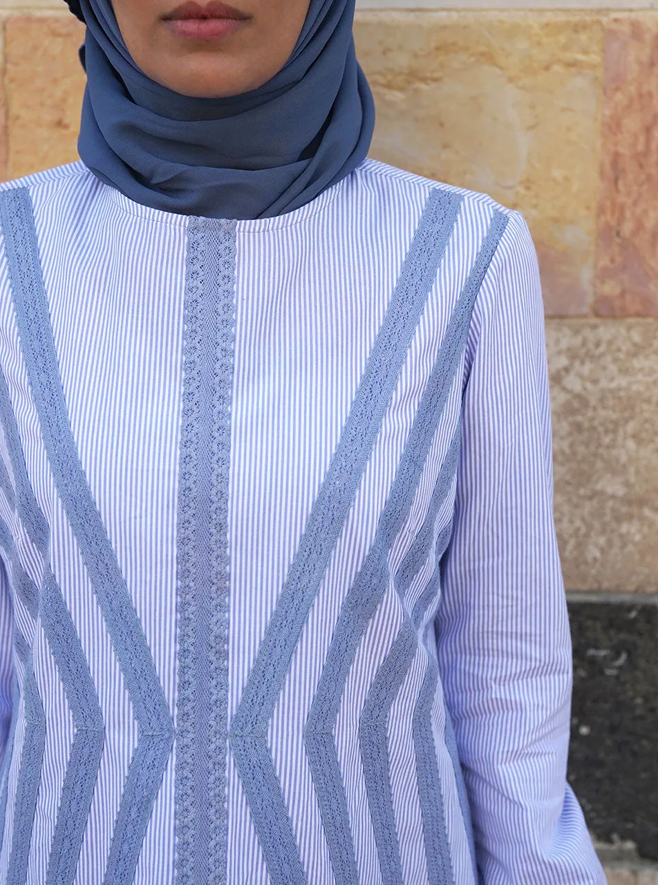 Lace Pinstriped Cotton Tunic