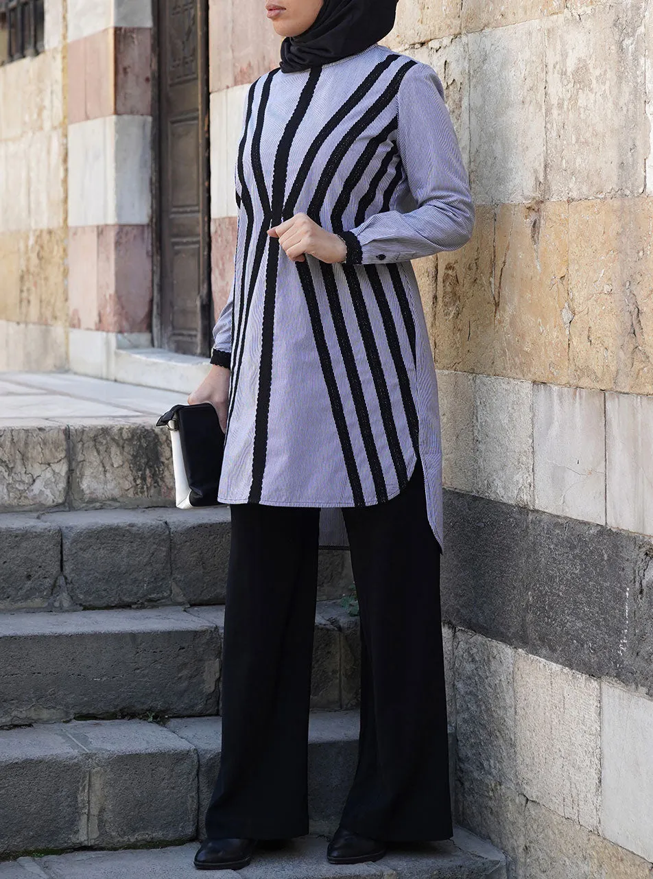 Lace Pinstriped Cotton Tunic