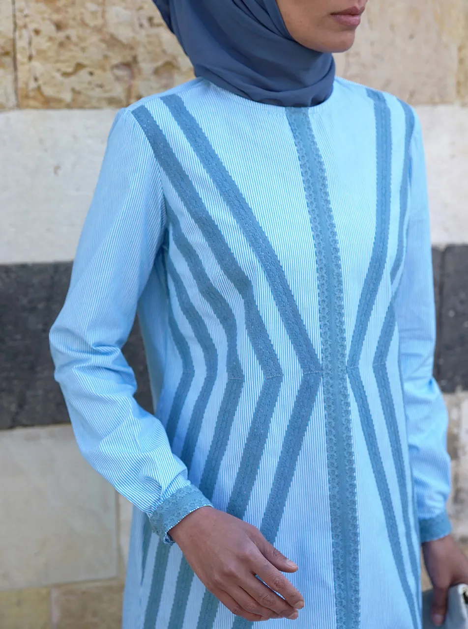 Lace Pinstriped Cotton Tunic