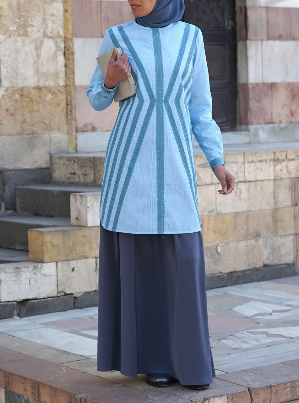 Lace Pinstriped Cotton Tunic