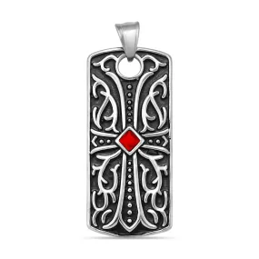 Large Red CZ Cross Stainless Steel Pendant / PDL2010