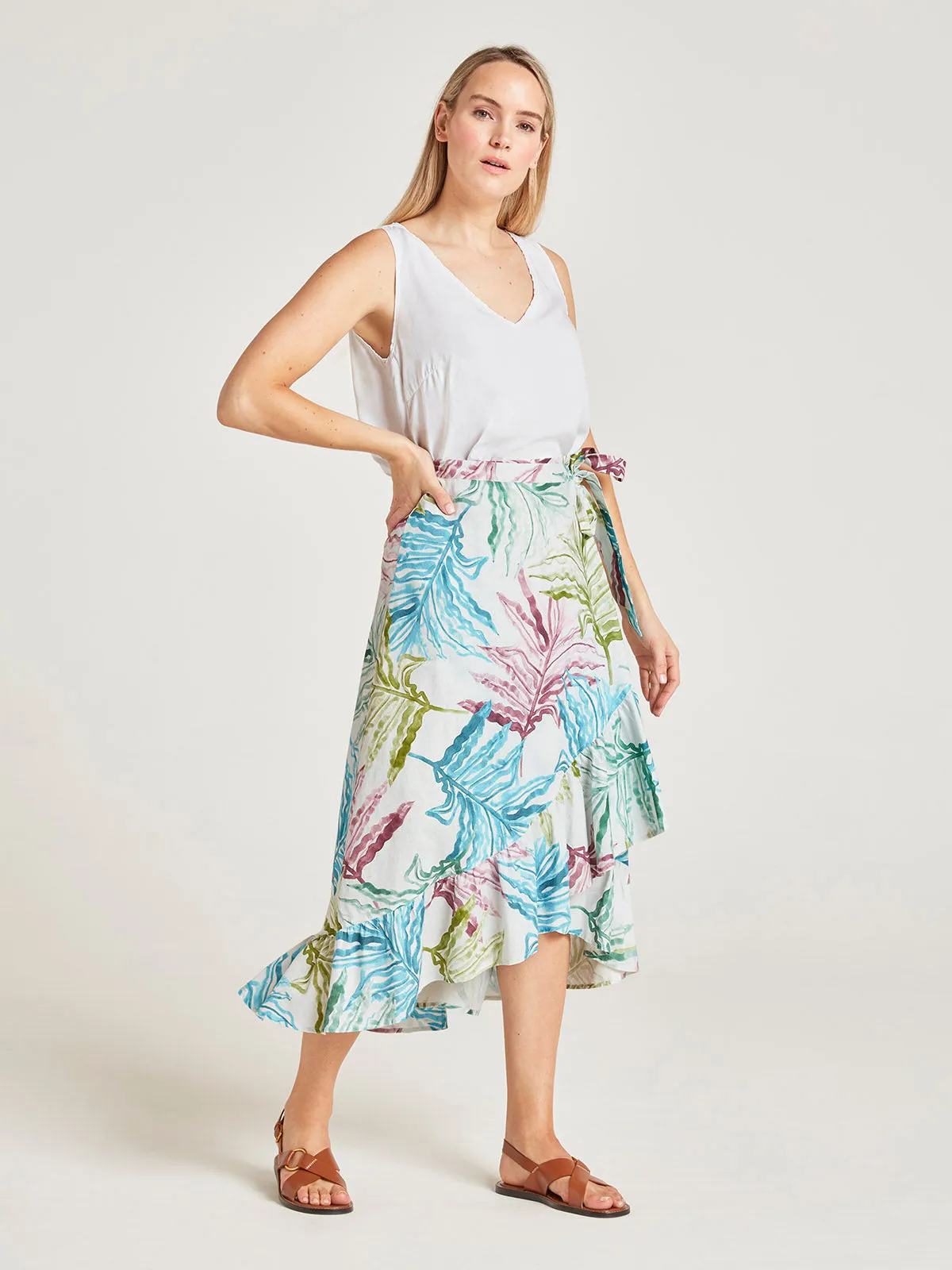 Laurel Hemp Watercolour Wrap Midi Skirt - Multi