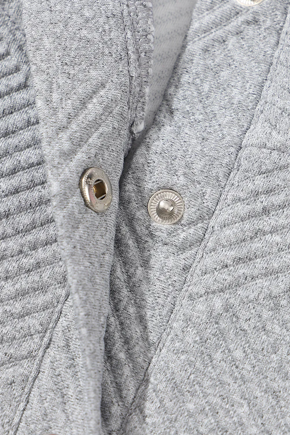 Light Grey Textured Knit Buttoned Kangaroo Pocket Sweatshirt