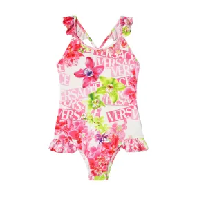 Logo Orchid Print Swimsuit