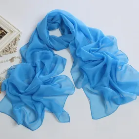 Long Chiffon Scarf Solid Blue Color CHL304