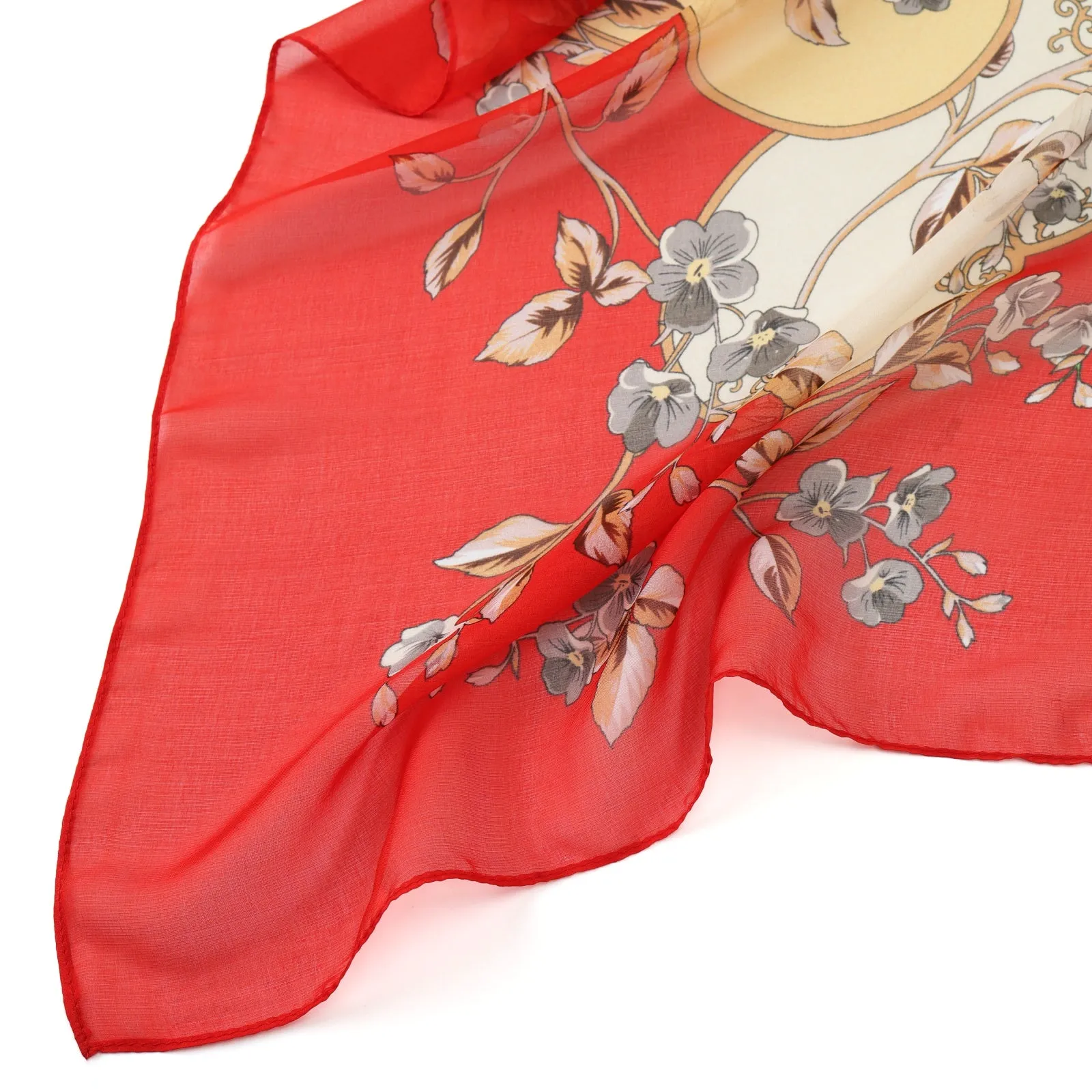 Long Silk Chiffon Scarf Red Theme Floral Print SCH321