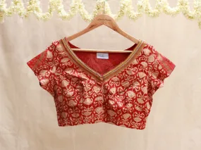 Mahogany Red Ajrakh cotton, Hand-embroidery Blouse