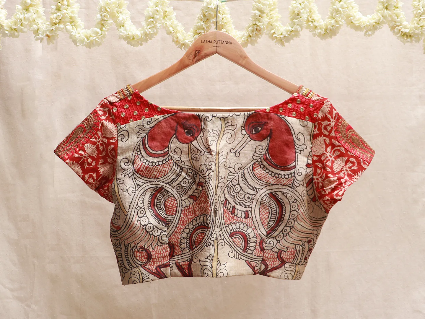 Mahogany Red Ajrakh cotton, Hand-embroidery Blouse