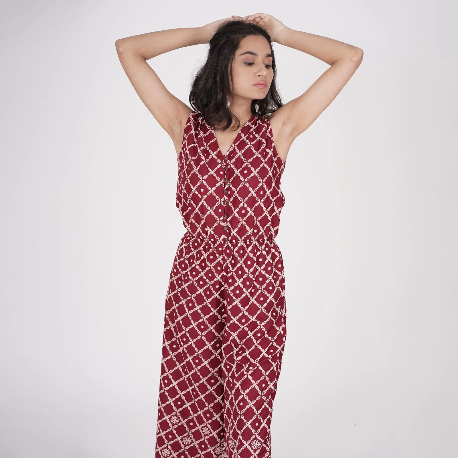 Maroon Front Buttoned Jumpsuit