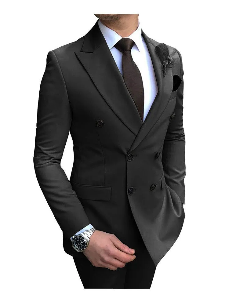 Men's 2 Pieces Suit Double Breasted Notch Lapel Flat Smart Fit Casual Tuxedos Wedding & Events Suits(Blazer  Pants) | 9/7