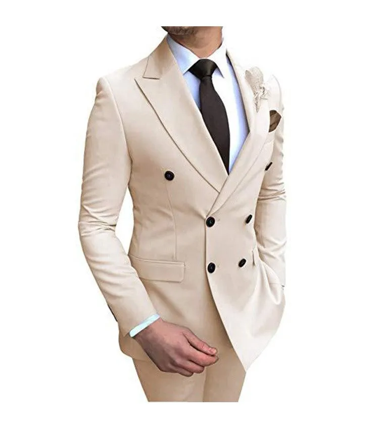 Men's 2 Pieces Suit Double Breasted Notch Lapel Flat Smart Fit Casual Tuxedos Wedding & Events Suits(Blazer  Pants) | 9/7