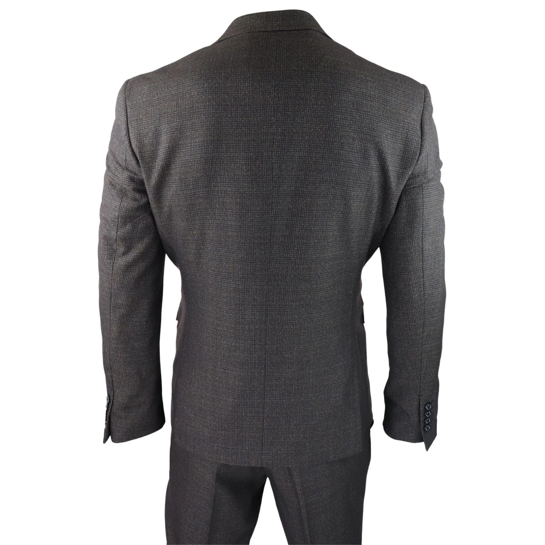 Mens 3 Piece Check Suit Tweed Black Brown Tailored Fit Wedding Peaky Classic