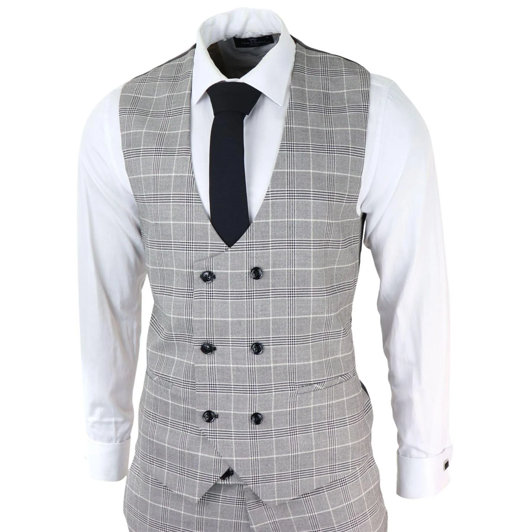 Mens Marc Darcy Grey Prince Of Wales Check Suit Ross Office Wedding Slim Fit Classic