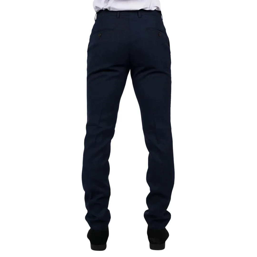 Mens Navy 3 Piece Trousers Tailored Fit Smart Formal Classic Wedding Retro Vintage