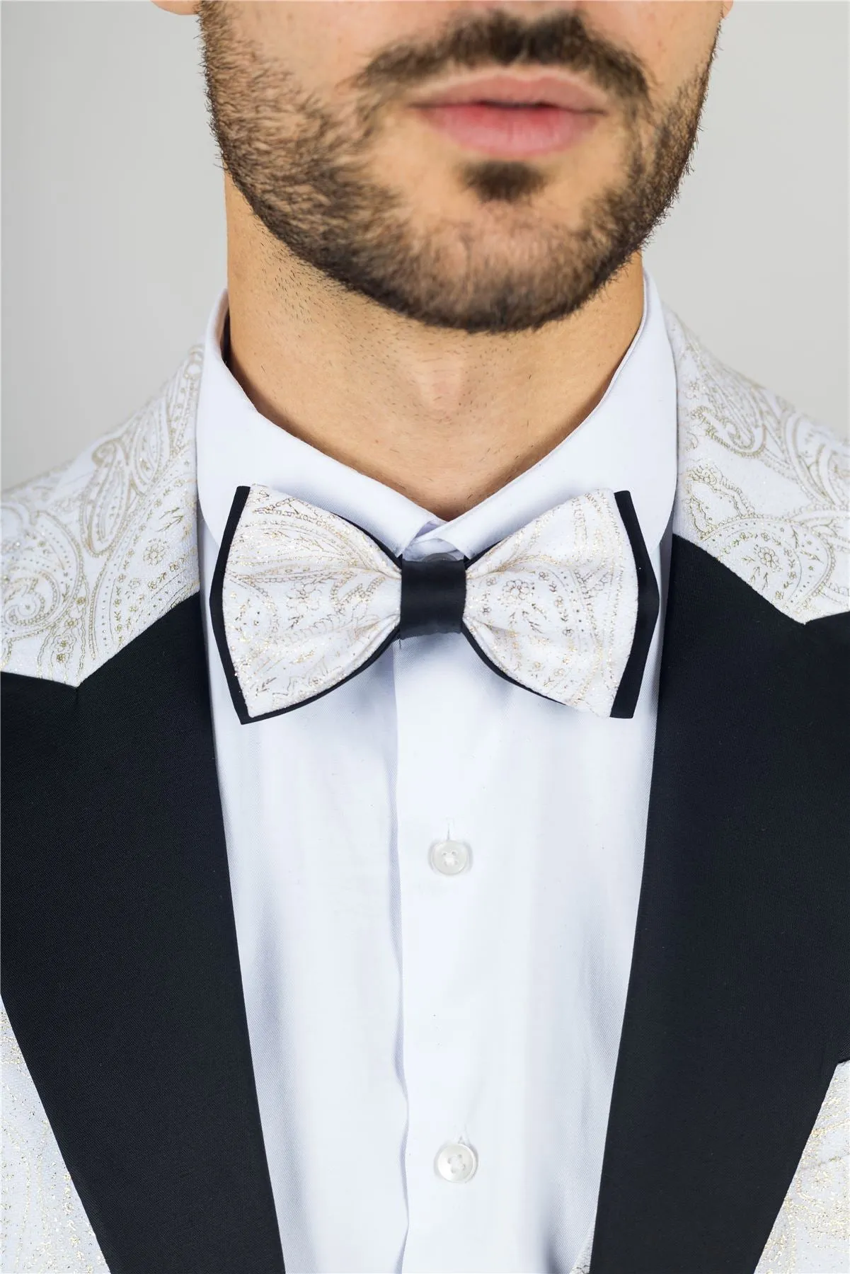 Men's Suit 3 Piece White Paisley Tailored Fit Wedding Tuxedo