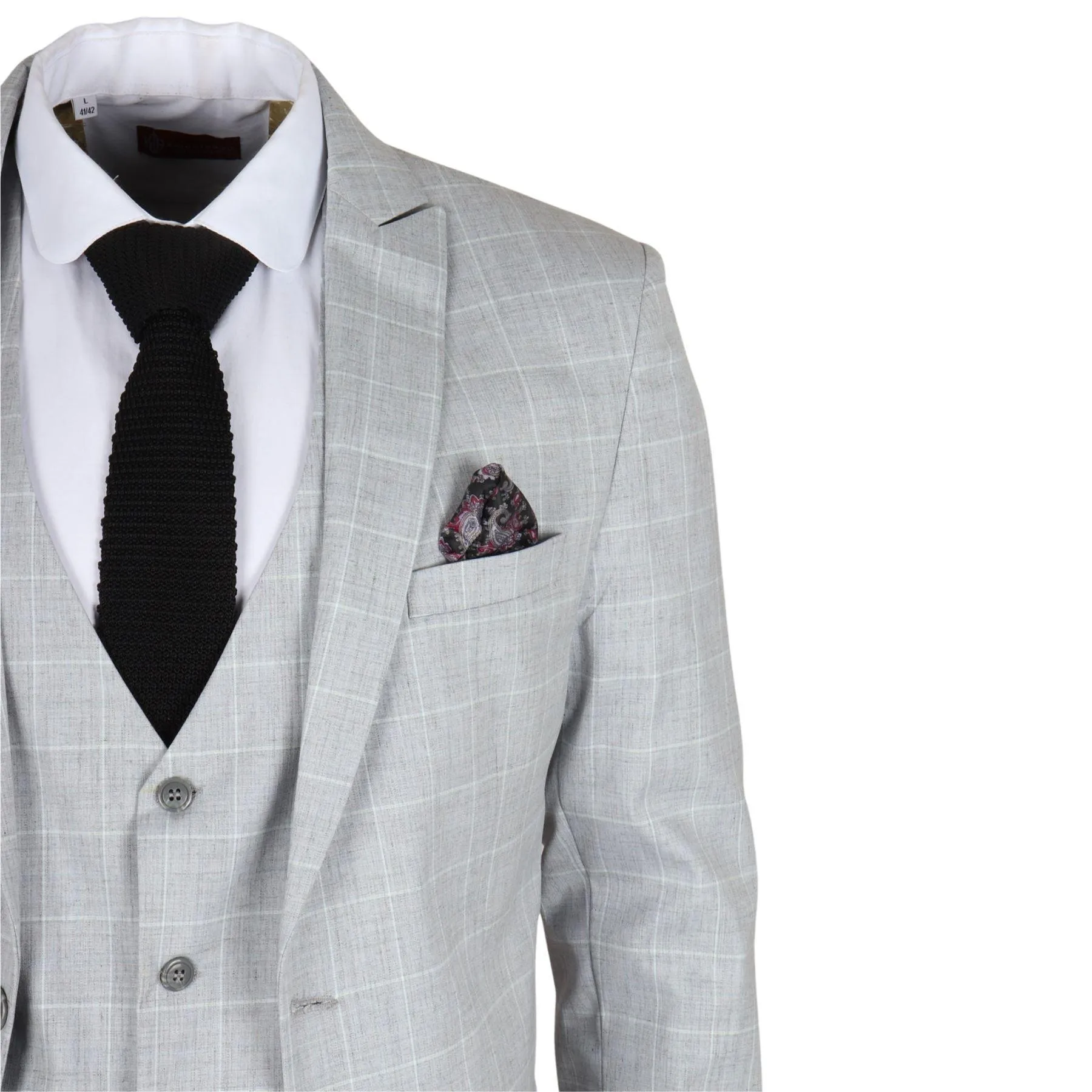 Men's Suit Grey Checked Tailored Fit 3 Piece Formal Dress