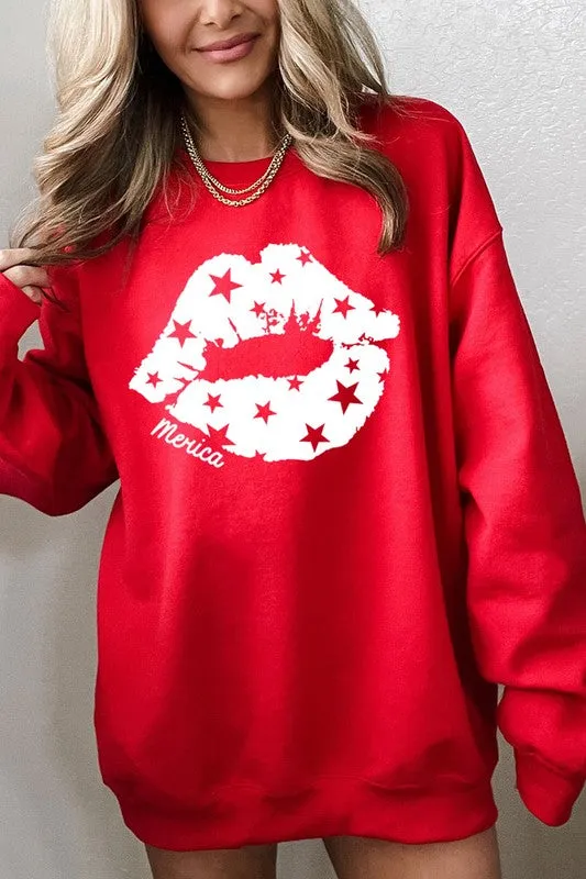 Merica Lips Graphic Fleece Sweatshirts