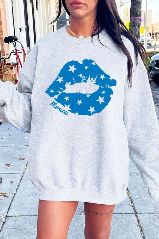 Merica Lips Graphic Fleece Sweatshirts