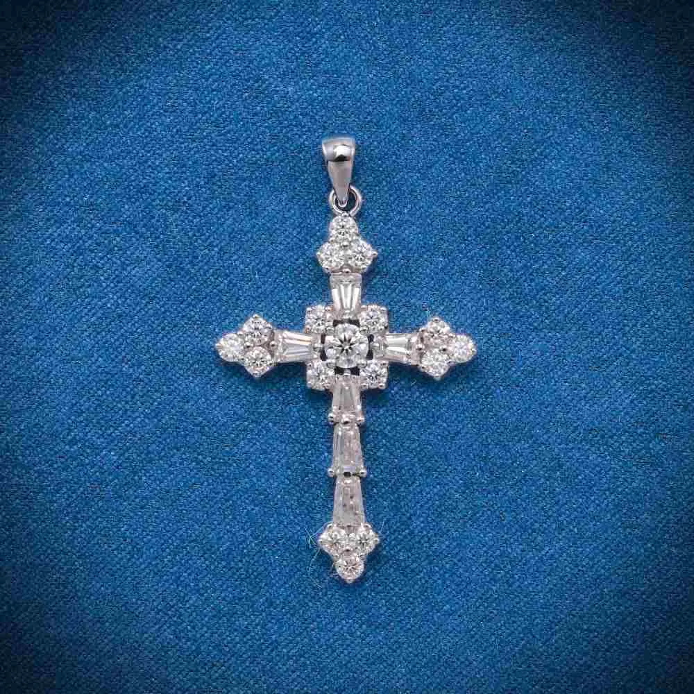 Moissanite Latin Cross Pendant 14K Gold