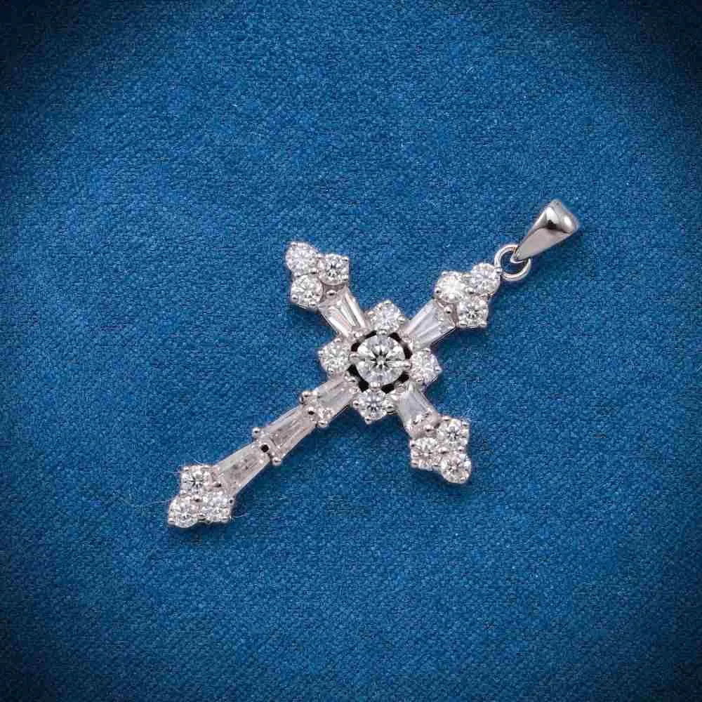 Moissanite Latin Cross Pendant 14K Gold