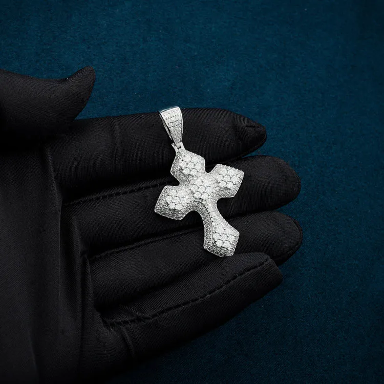 Moissanite Syriac Cross Pendant 14K Gold