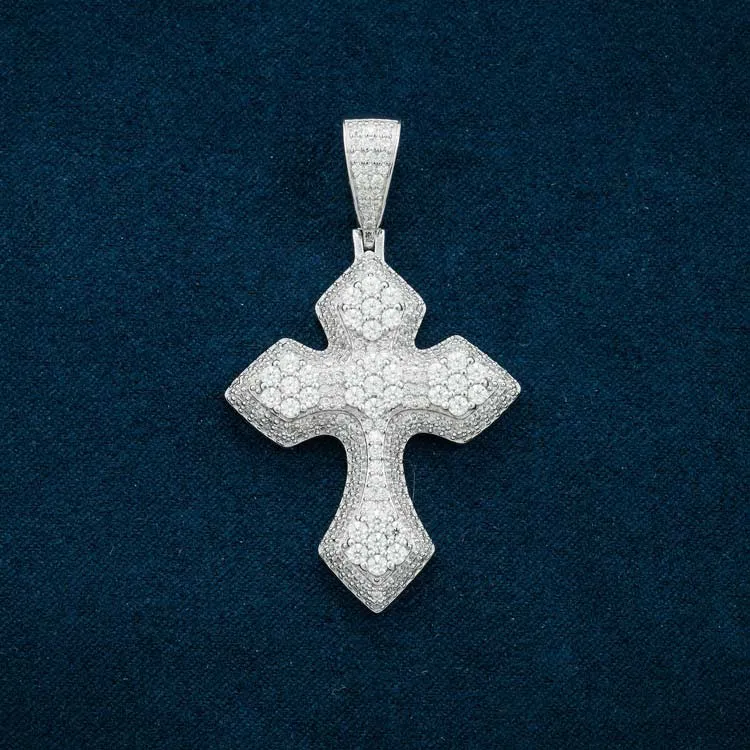 Moissanite Syriac Cross Pendant 14K Gold