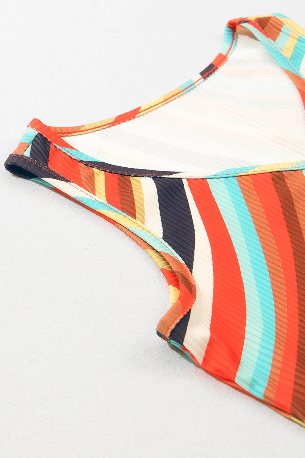 Multicolour Wavy Striped Buttoned V Neck Tank Top