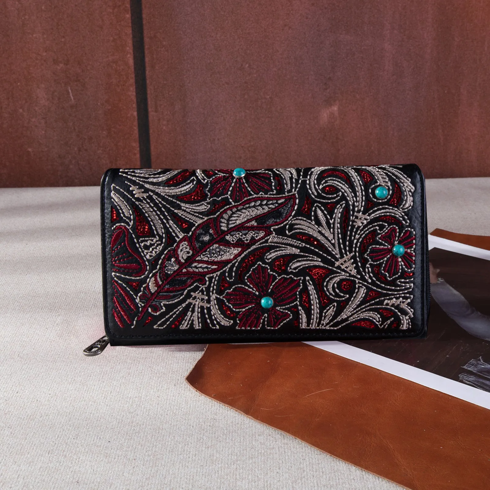 MW1244-W010 Montana West Embroidered Floral Cut-out Collection Wallet