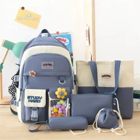 New High School Five-Piece set of Multi-Compartment Fashion Schoolbag 3002