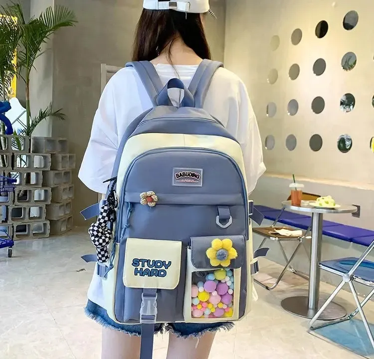 New High School Five-Piece set of Multi-Compartment Fashion Schoolbag 3002