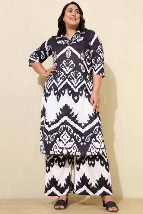 Plus Size Black White Print Co-ord Set