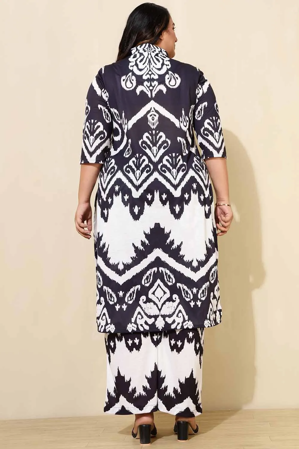 Plus Size Black White Print Co-ord Set