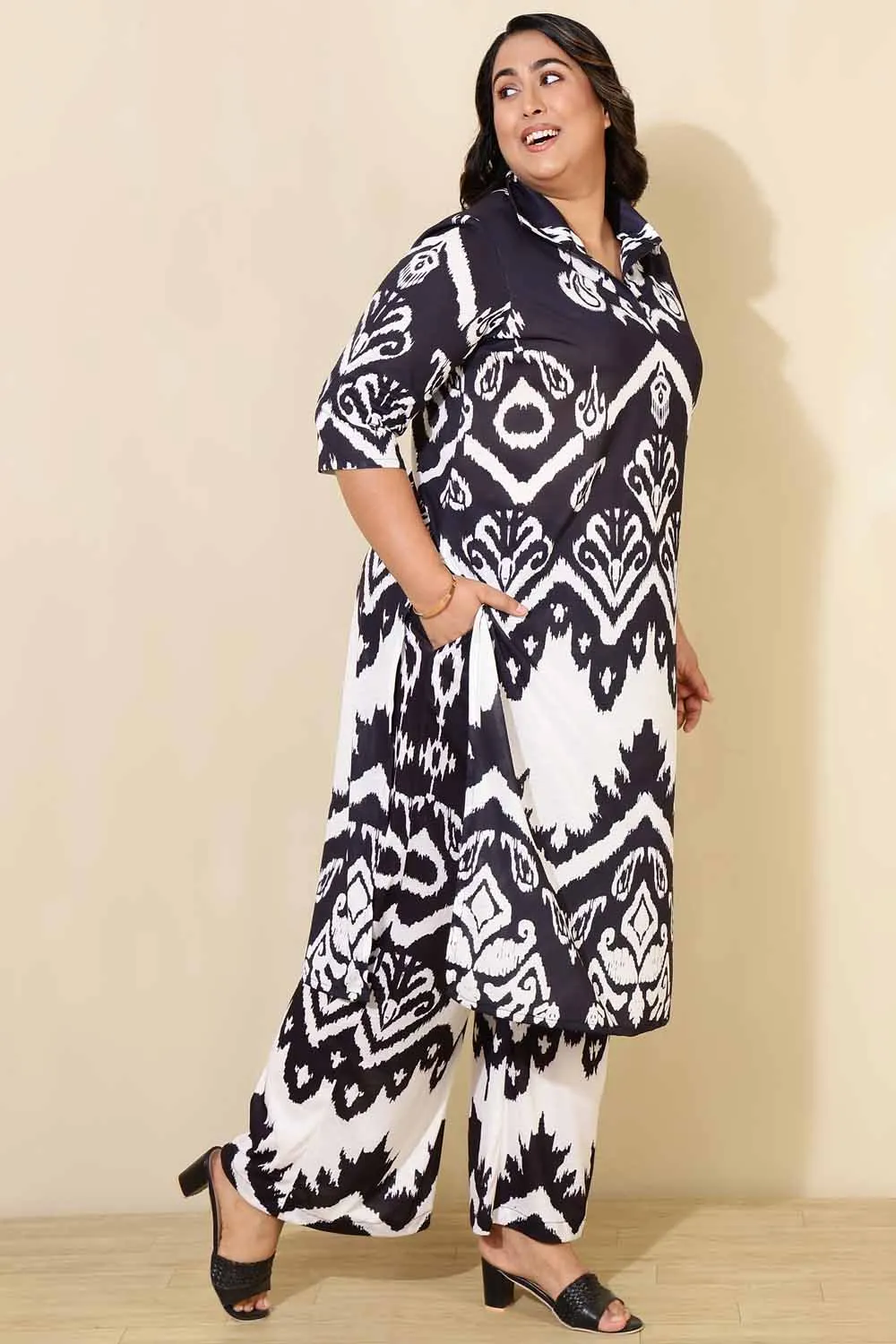 Plus Size Black White Print Co-ord Set