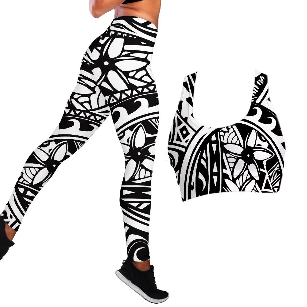 Polynesian Hibiscus Seamless Yoga Set Sports Bras Leggings 2 Piece Set Women Workout Clothes Workout Set for Gym Jogging Fitness