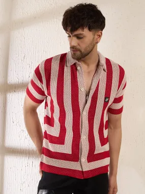 Red Striped Crochet Knitted Shirt