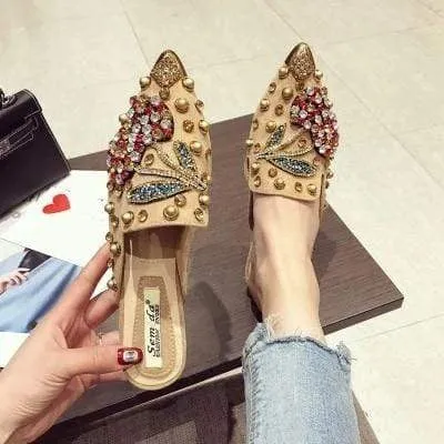 Rhinestone Cherry Metal Pointed Toe Casual Shoes/Slippers