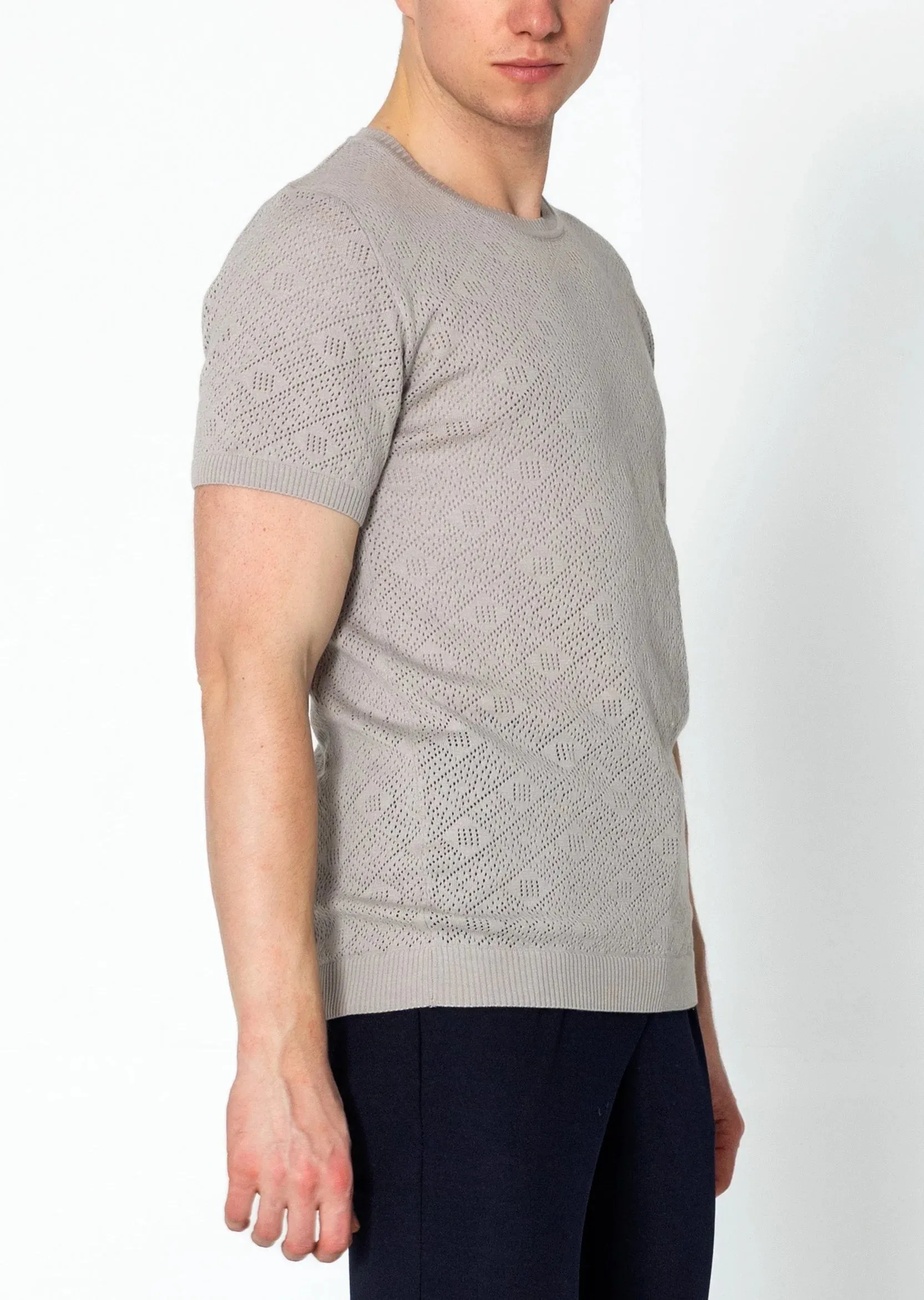 RNT23 Geometric crochet t-shirt grey