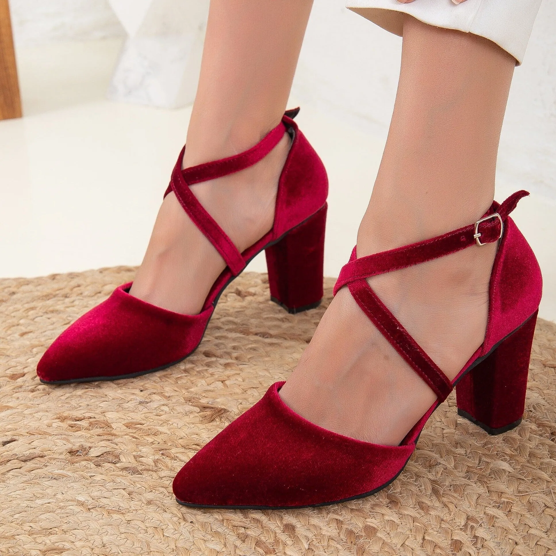 Sina -Burgundy Velvet Shoes